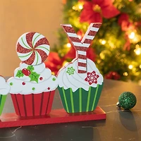 Glitzhome® 12" Christmas Cupcake JOY Table Décor