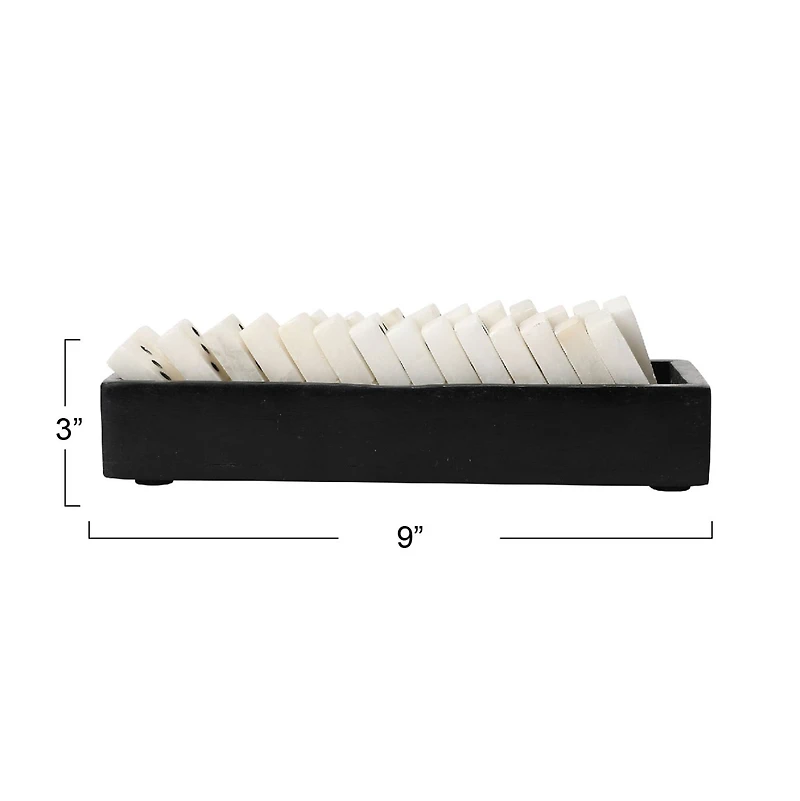 Hello Honey® 9" Black and White Handmade Alabaster Dominos in Soapstone Tray