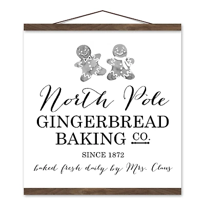 North Pole Gingerbread Co. 16x16 Teak Hanging Canvas