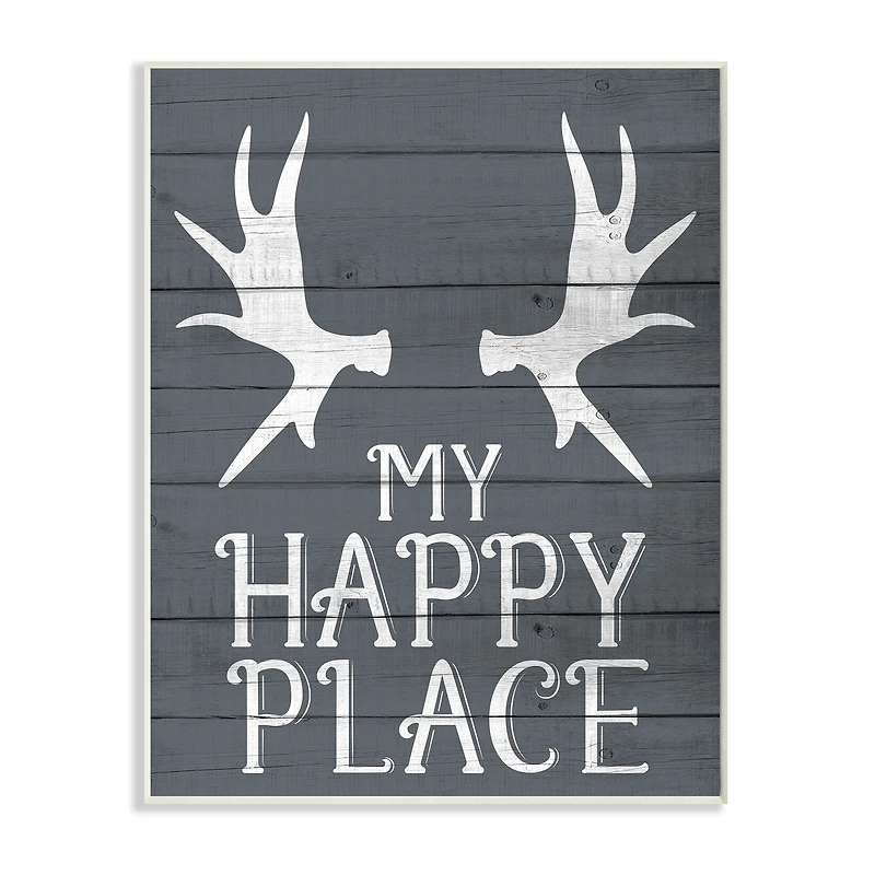 Stupell Industries Rustic My Happy Place Large Elk Antlers Wall Plaque