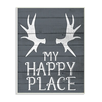 Stupell Industries Rustic My Happy Place Large Elk Antlers Wall Plaque