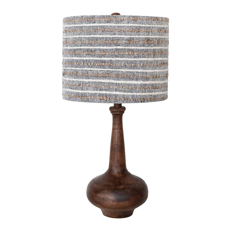 Hello Honey® 28" Mango Wood Table Lamp with Woven Cotton and Linen Striped Shade