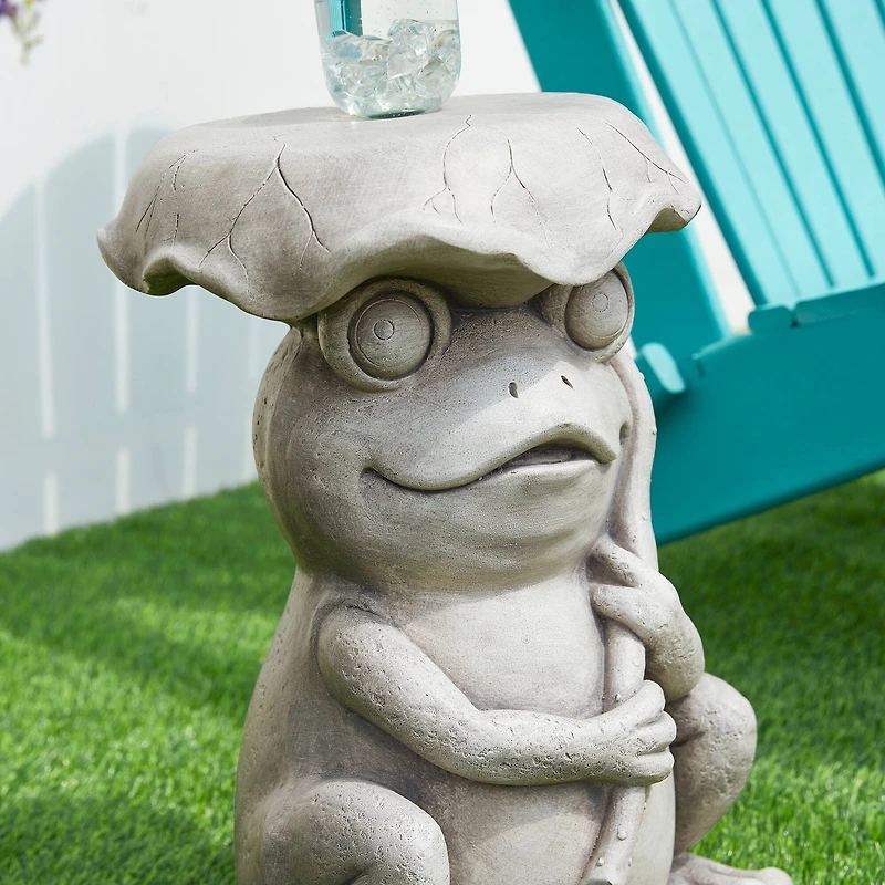 Glitzhome® 19" Frog & Lotus Faux Concrete Garden Stool