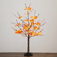 3ft. Pre-Lit Autumn Maple Artificial Fall Tree with Berries and 36 Warm White LED Lights