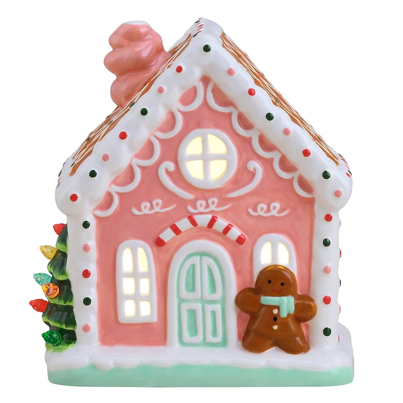 7" Pink Nostalgic Ceramic Lit Gingerbread House
