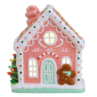 7" Pink Nostalgic Ceramic Lit Gingerbread House