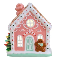 7" Pink Nostalgic Ceramic Lit Gingerbread House