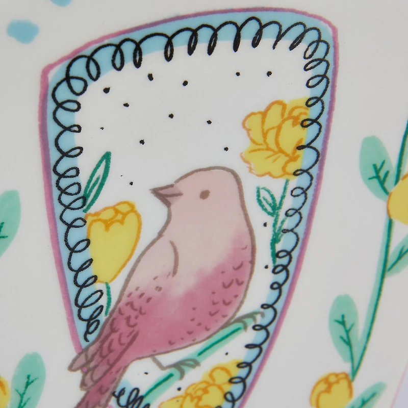 Hello Honey® 8.5" Ceramic Fan Shaped Vase with Painted Bird Design