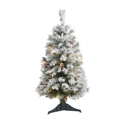 3ft. Pre-Lit Flocked White River Mountain Pine & Pinecones Artificial Christmas Tree with Clear LED Lights