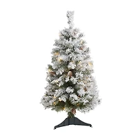 3ft. Pre-Lit Flocked White River Mountain Pine & Pinecones Artificial Christmas Tree with Clear LED Lights