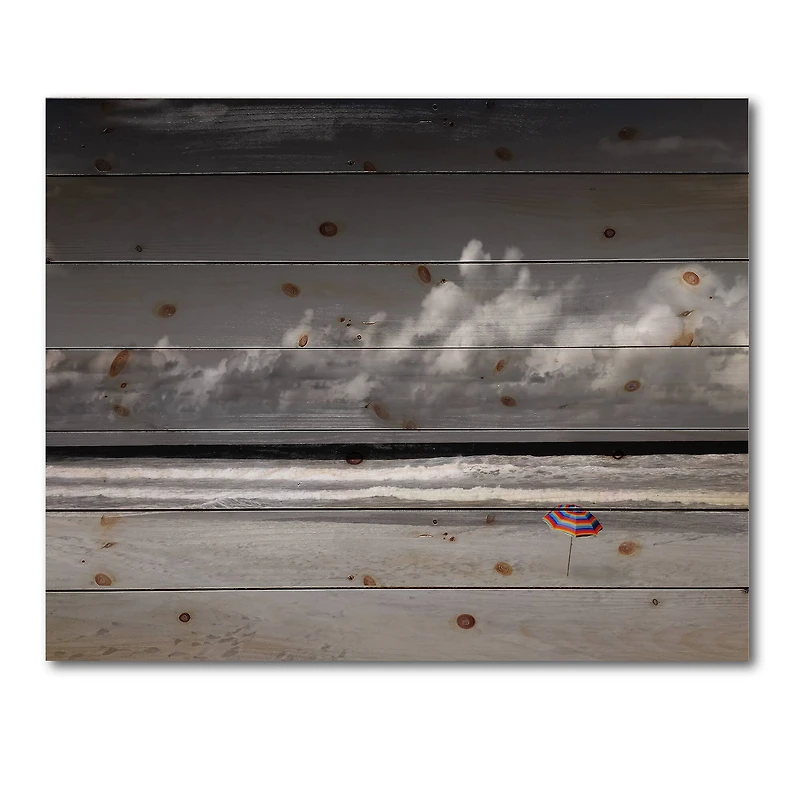 Designart - Monochrome Coastline Under Cloudy Sky