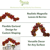 6ft. Autumn Magnolia Leaf with Berries Garland
