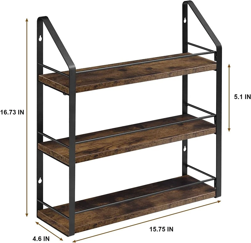 NEX™ 17" Brown Wall-Mounted 3-Tier Spice Rack Organizer