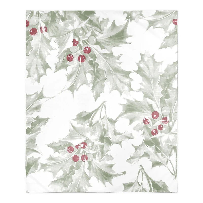 Holly Berry Leaves 50x60 Sherpa Fleece Blanket