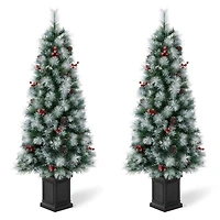 2 Pack 5ft. Pre-Lit Pine Artificial Christmas Porch Tree