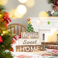 Glitzhome® 13" Lighted Wooden Block Word Sign with Changeable Top