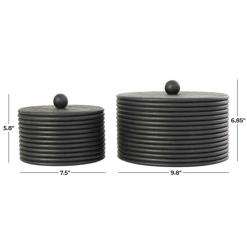 Black Wooden Round Ribbed Storage Box Set