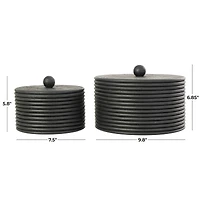 Black Wooden Round Ribbed Storage Box Set