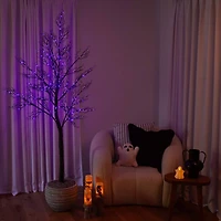 7ft. Pre-Lit Halloween Minimalist Twig Artificial Fall Tree with 400 Orange & Purple LED Lights