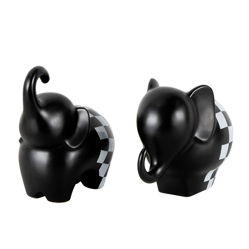 Black Checker Print Elephant Sculpture Set