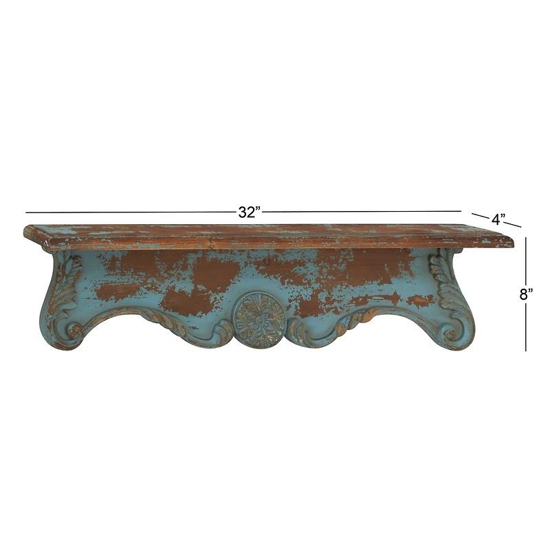 32" Blue Wood Rustic Wall Shelf