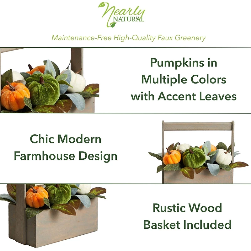 10" Pumpkin Autumn Arrangement In Wood Basket