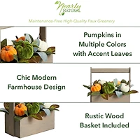 10" Pumpkin Autumn Arrangement In Wood Basket