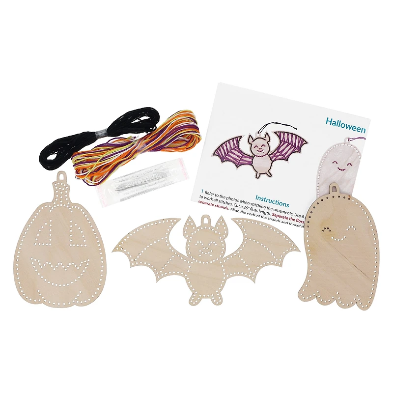 Leisure Arts® Beginner Halloween Shapes 3 Piece Wood Stitchery Ornament Kit