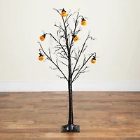 4ft. Pre-Lit Artificial Halloween Pumpkins and Skulls Ornament Tree with 64 Warm White LED Lights