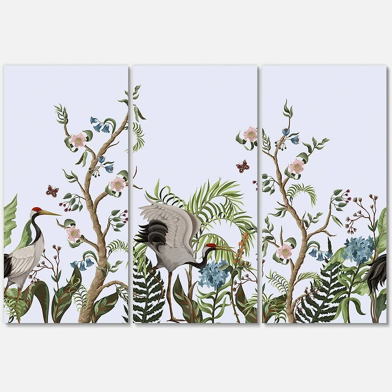Designart - Border With Cranes & Peonies In Chinoiserie Style