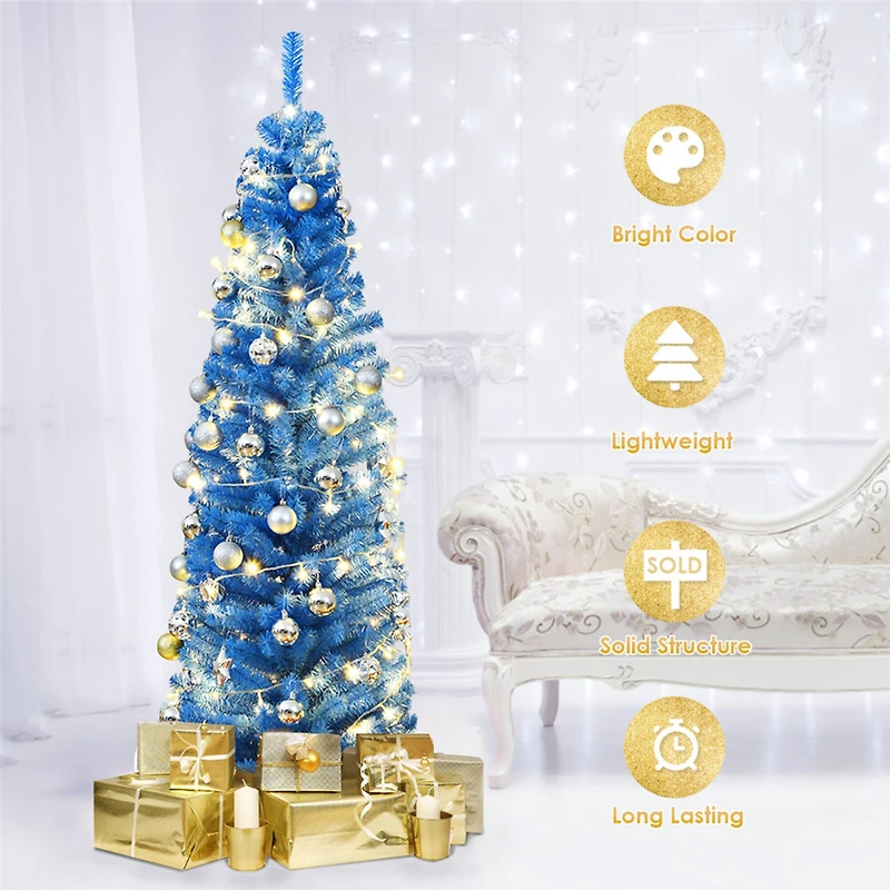 Costway 6ft.Unlit Blue Pencil Slim Tree Artificial Christmas Tree
