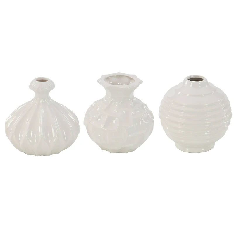 White Stoneware Modern Vase Set