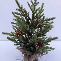 12" Unlit Pine with Berries Artificial Christmas Tree in Burlap Base