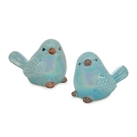 Blue Iridescent Ceramic Bird Figurines Set