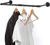 32" Black Metal Wall Mounted Industrial Pipe Clothes Rack
