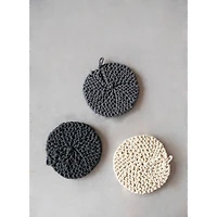 Hello Honey® 8" Black, Gray & Cream Round Cotton Crocheted Pot Holder Set