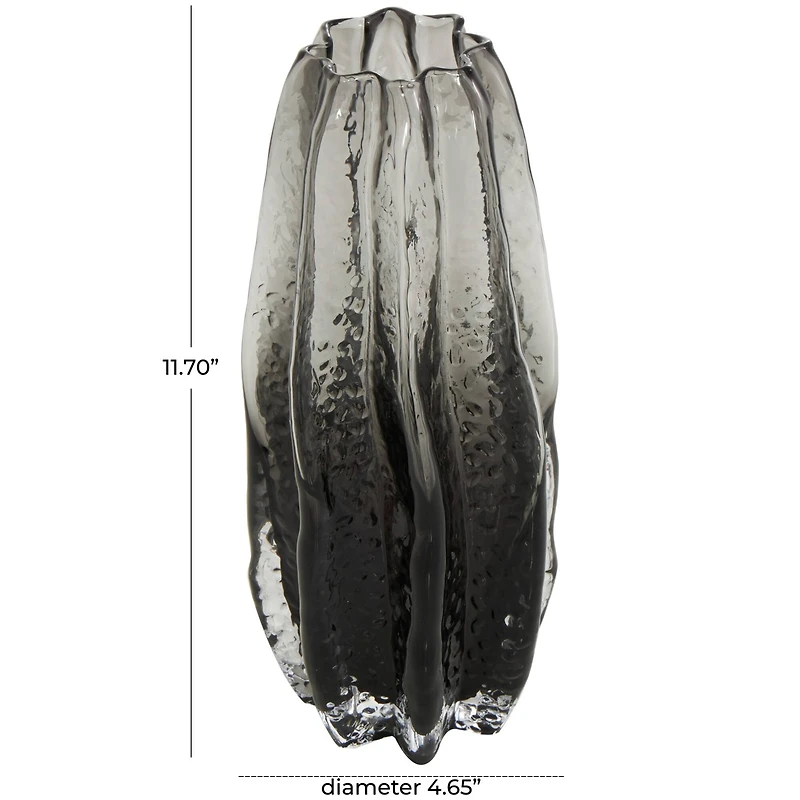 12" Black Ombre Wavy Abstract Glass Vase