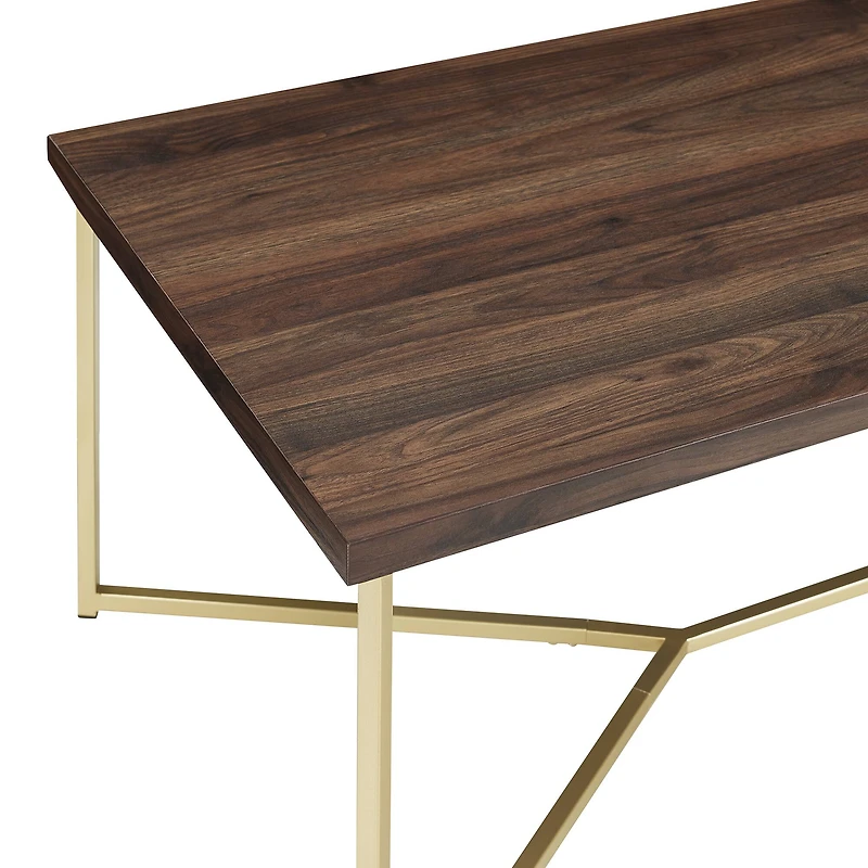 Luxe 42" Dark Walnut & Gold Y Leg Modern Glam Coffee Table