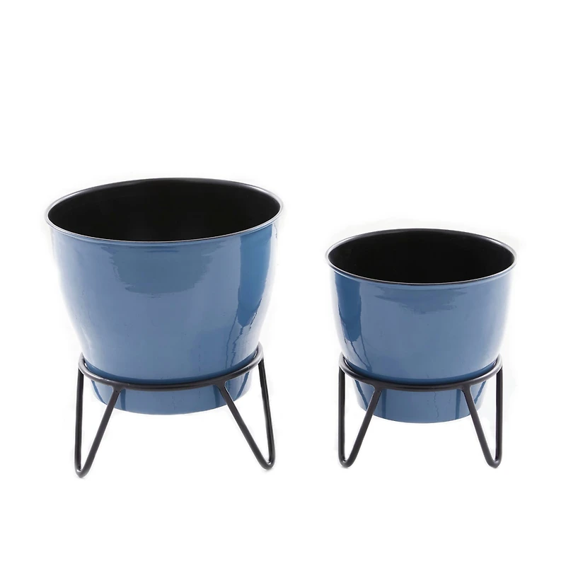 The Novogratz Set of 2 Blue Iron Modern Planter, 11" x 10" x 10"