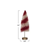 Hello Honey® 11" Red and Cream Striped Sisal Bottle Brush Swirled Tree with Wood Base
