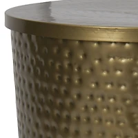 Hello Honey® 17" Gold Boho Hammered Metal Drum Table or Planter with Lid
