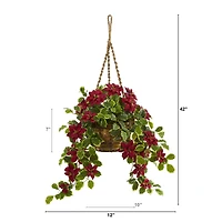 3.5ft. Real Touch Poinsettia and Variegated Holly Artificial Plant in Hanging Basket