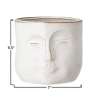 Hello Honey® 7" White Stoneware Planter with Face