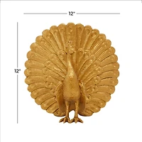 Gold Polystone Glam Peacock Sculpture, 12" x 12" x 5"