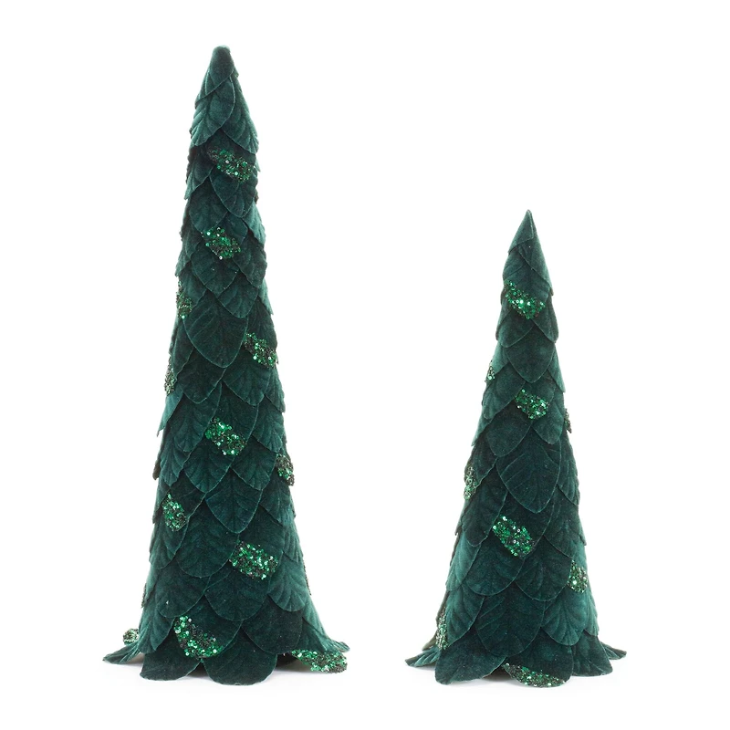 Green Beaded Leaf Pine Tree, Set of 2
