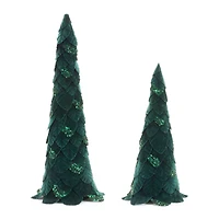 Green Beaded Leaf Pine Tree, Set of 2