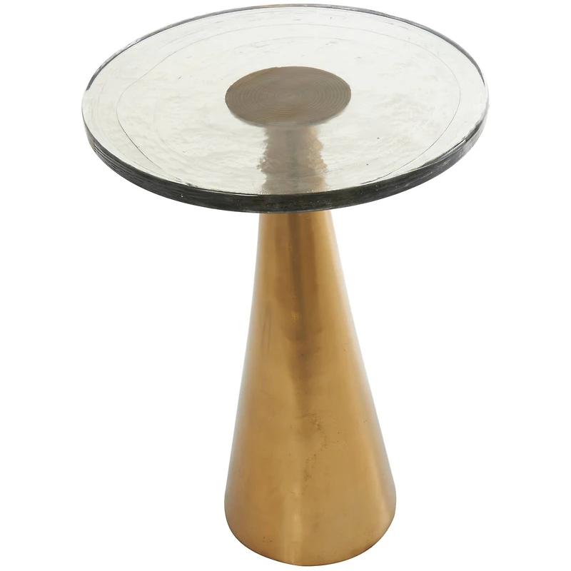 Gold Aluminum Geometric Cone Accent Table with Textured Glass Tabletop