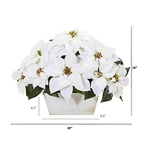 16'' White Poinsettia in White Wash Planter