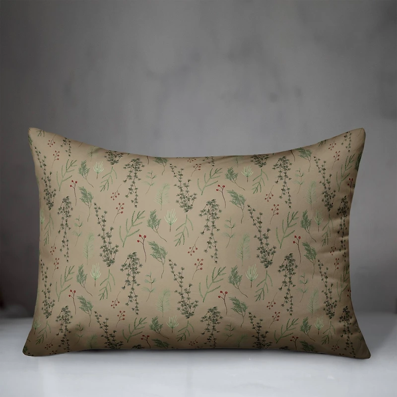 Pine Greenery on Brown Rectangle Throw Pillow