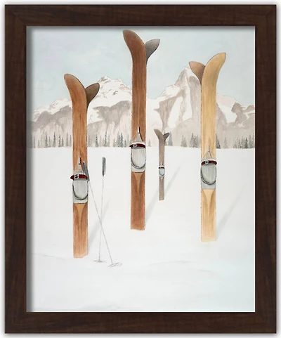 Painted Skis In Snow Black Framed Print Under Plexiglass